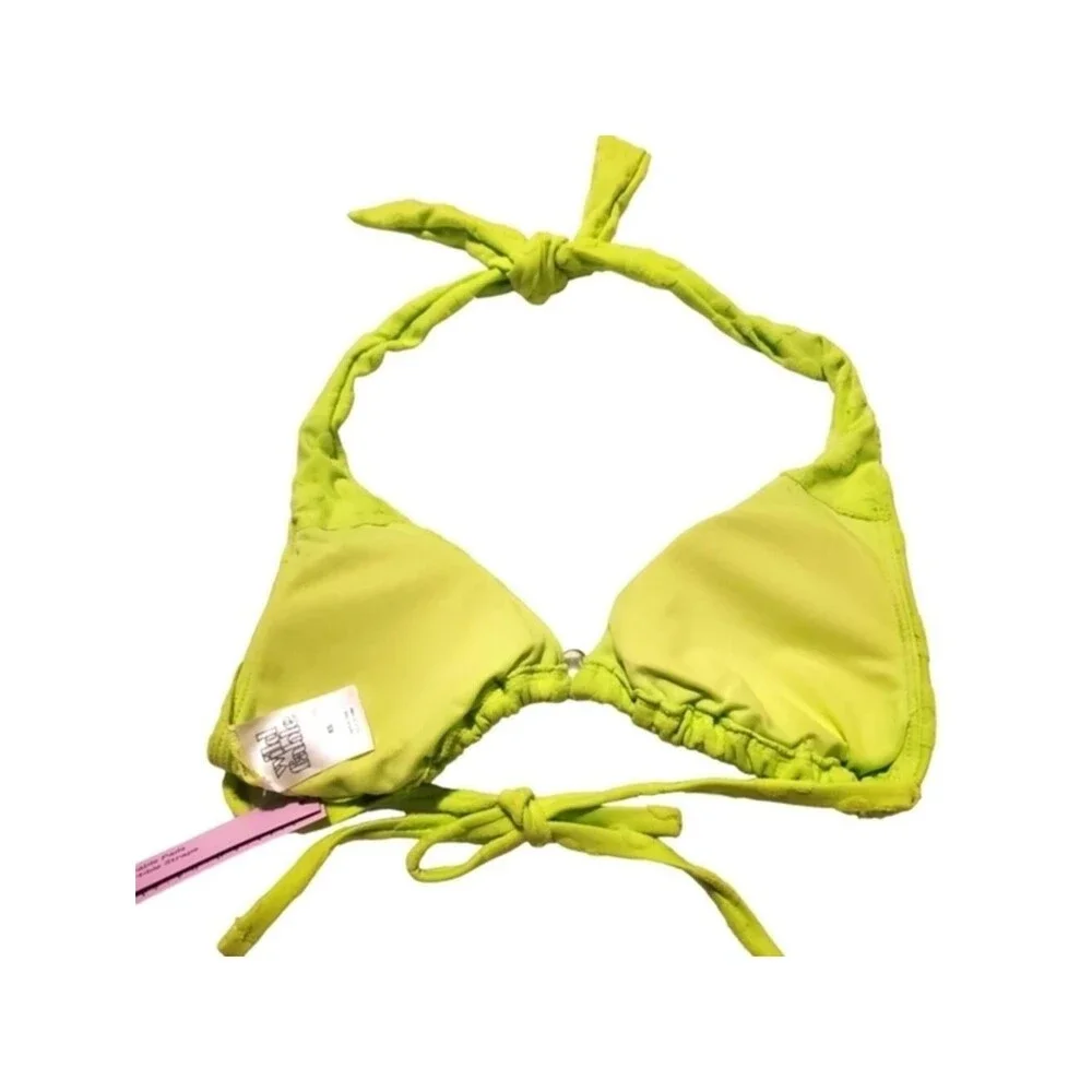Victoria's Secret Halter Bikini Top Neon Green Floral Flower Accent XS